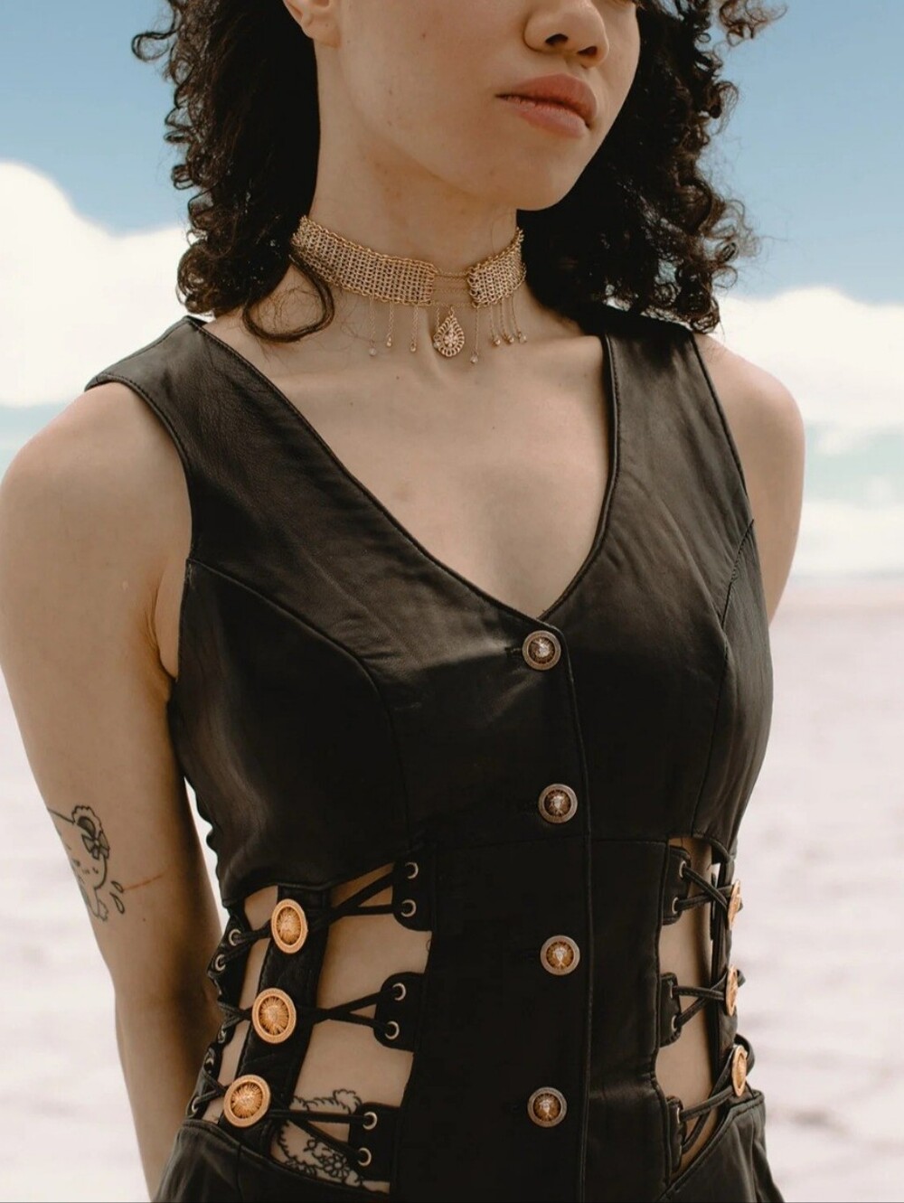 Rare VTG Leather Cache Midriff Black Vest